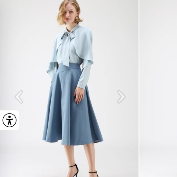 Chicwish - Light Blue Bowknot Cape Sleeves Blouse- Size M - Picture 2 of 12